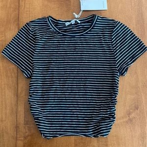 Teens Antistar Black and White Strip Short Sleeve crop top